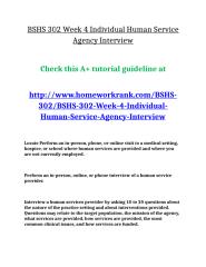 UOP BSHS 302 Week 4 Individual Human Service Agency Interview.doc
